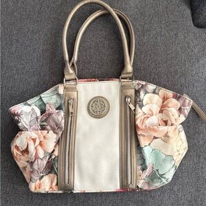 Floral Tote Bag with Gold Accents